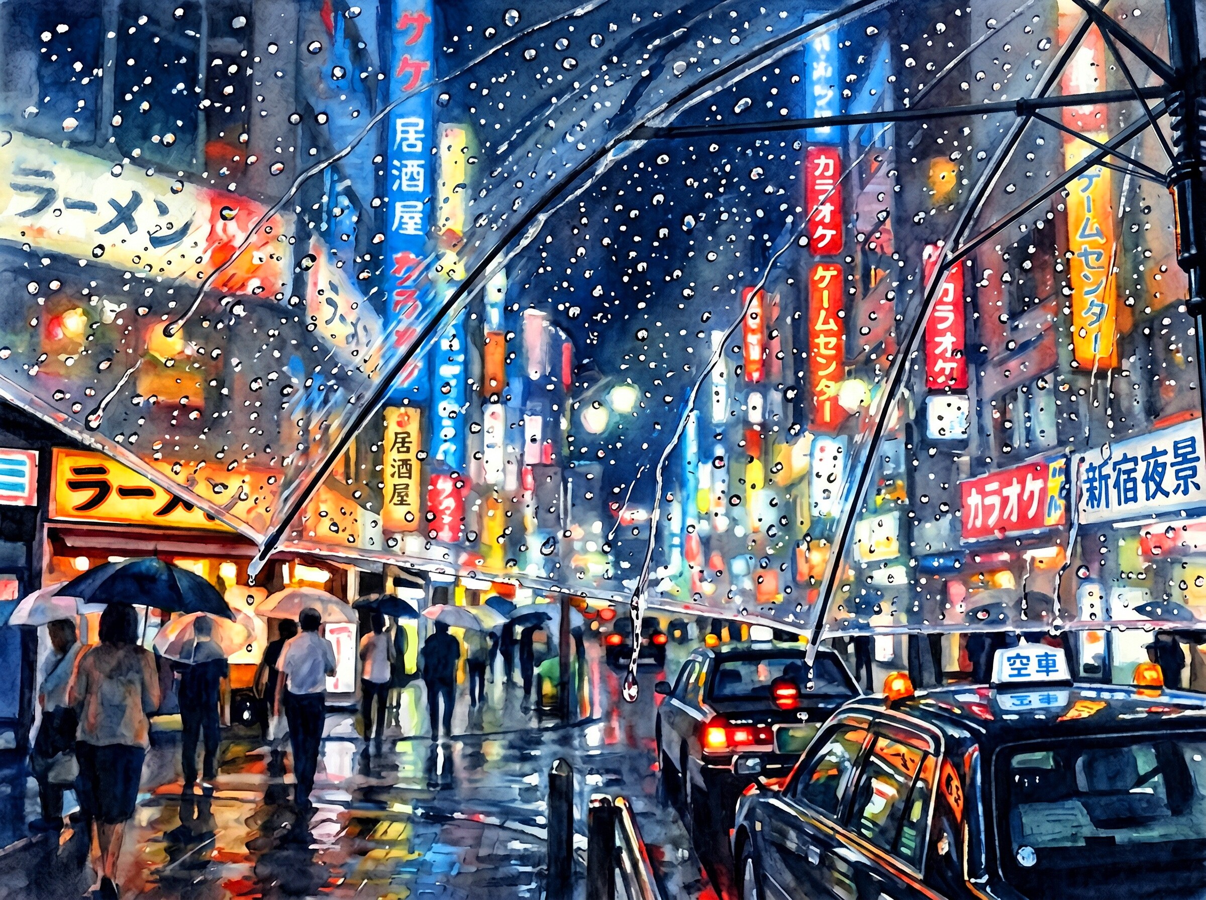 雨の繁華街