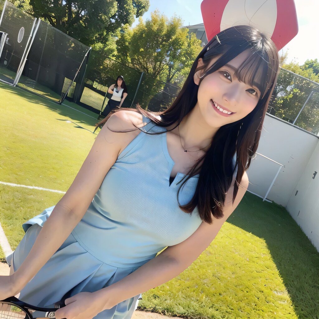 黒髪ロングでテニスウェアの美女４５