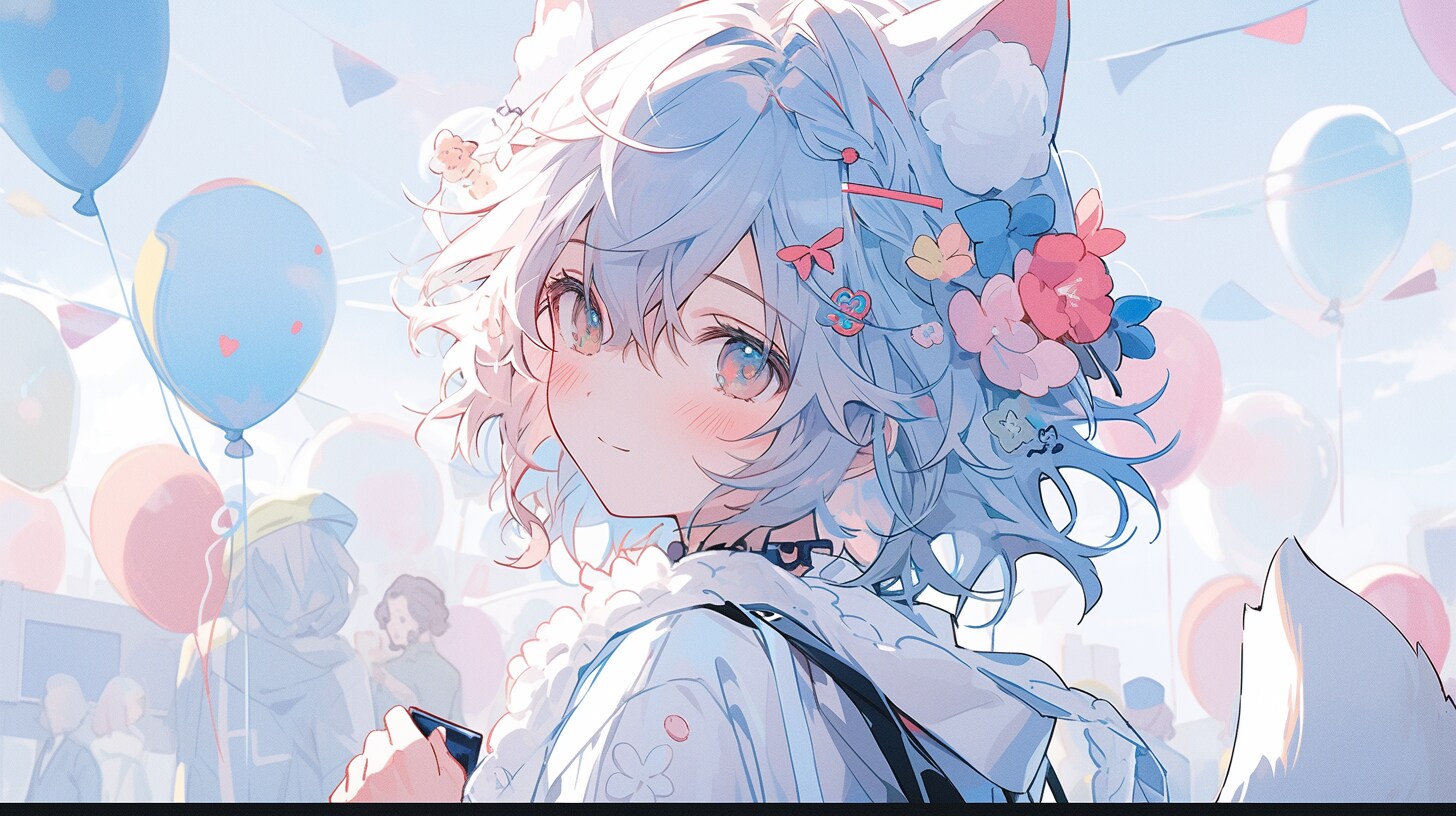 風船祭りの狐少女の微笑み | の人気AIイラスト・グラビア