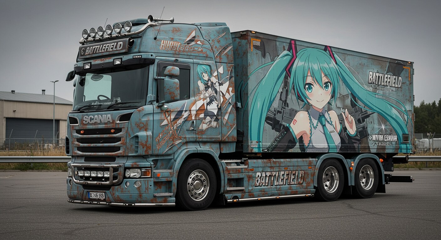バトルフィールド初音ミク痛車スカニアトラック | の人気AIイラスト・グラビア