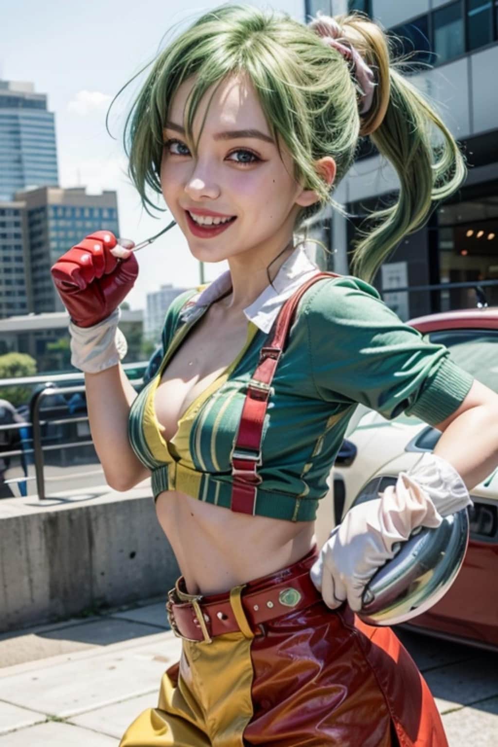 ポニーテールの緑髪の人