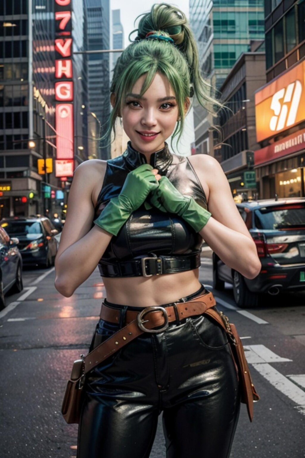 ポニーテールの緑髪の人