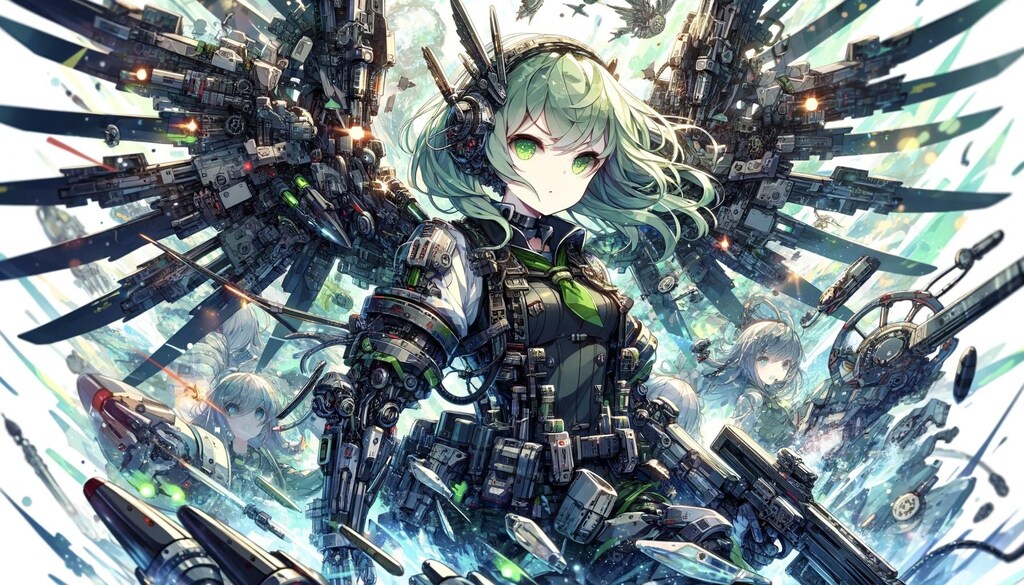 緑髪ロボット娘 たくさん