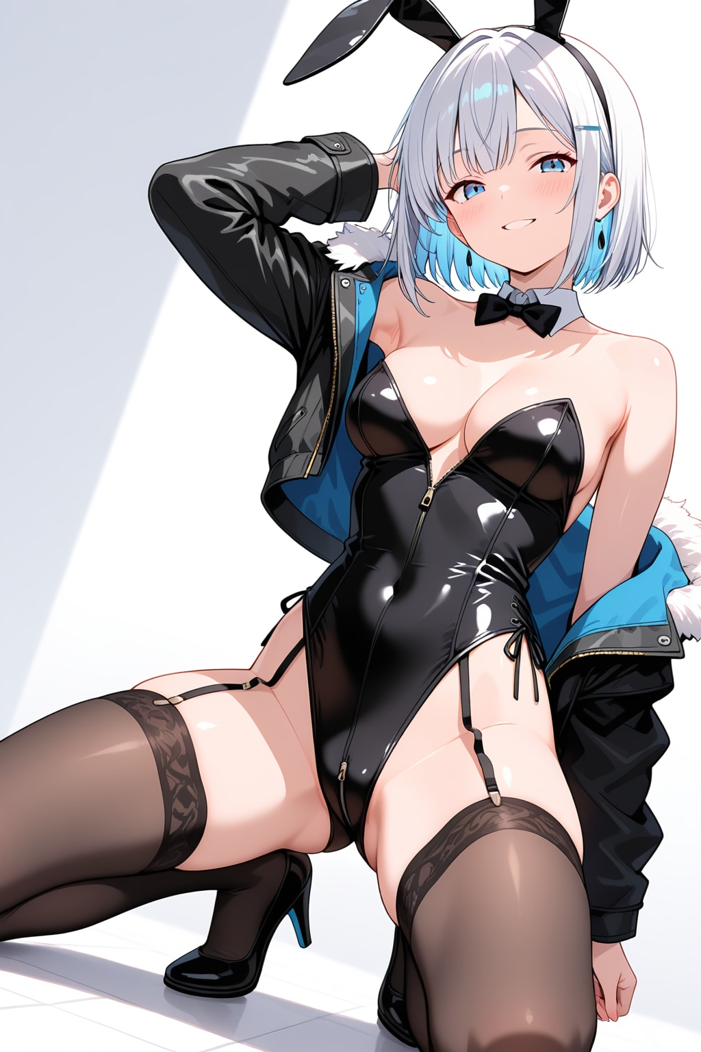 元気な銀髪ちゃん57『立膝+腋見せポーズ』