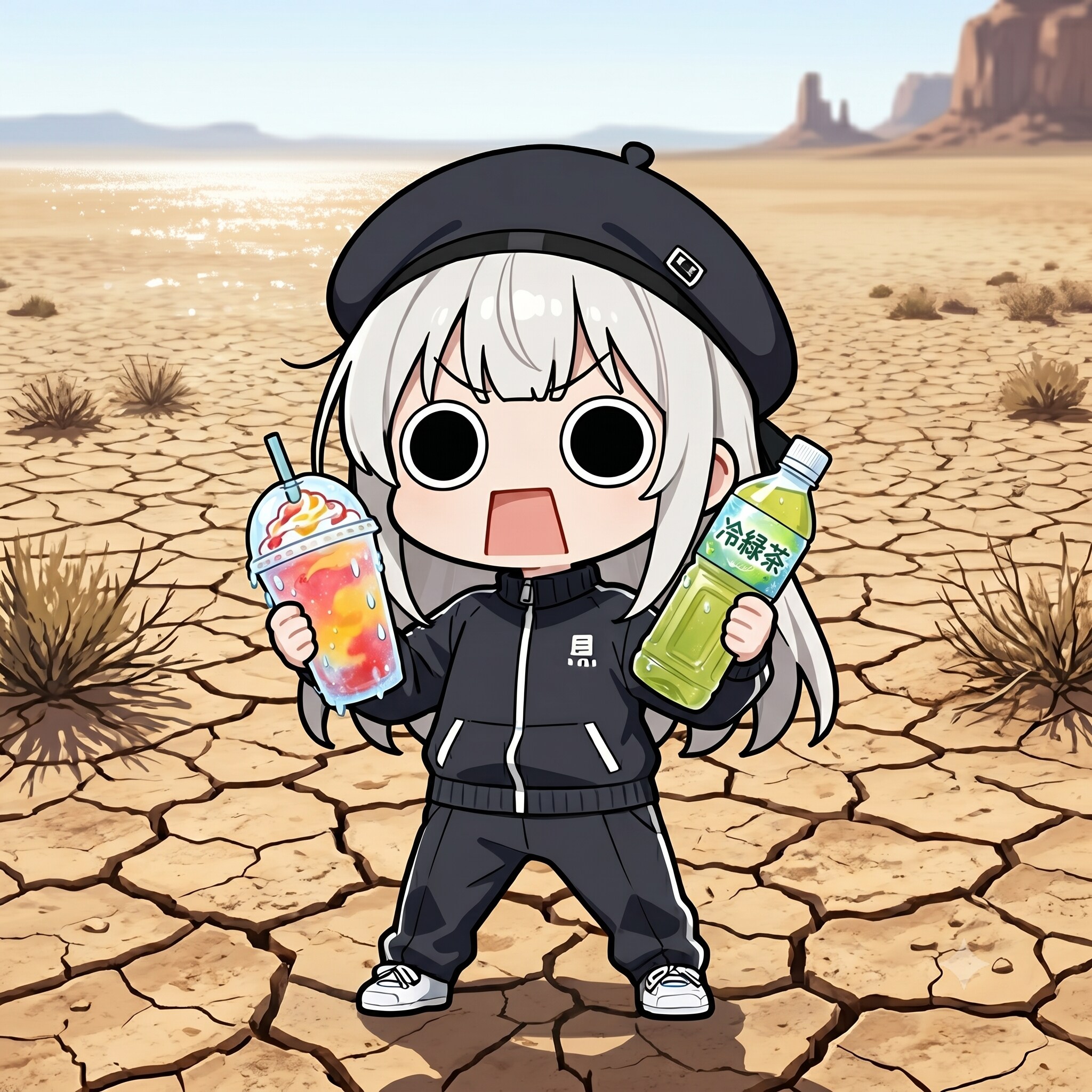 干ばつ地へフラッペと飲み物を届けるえらいこっちゃ嬢
