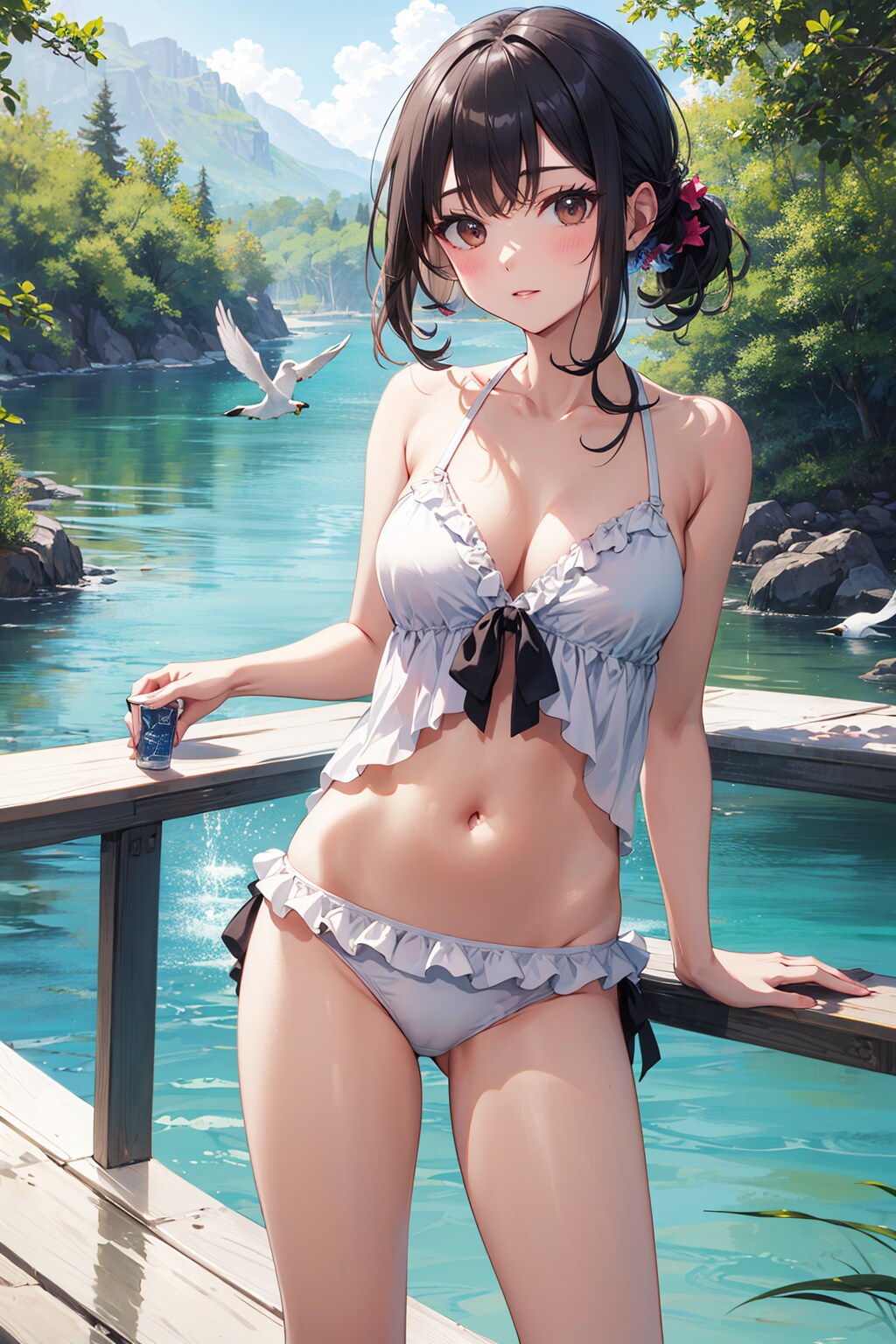 白い水着と鳥