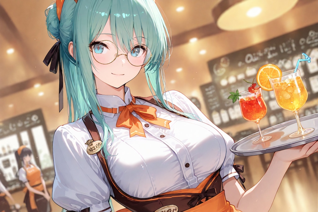 メガネをかけたウェイトレスさん