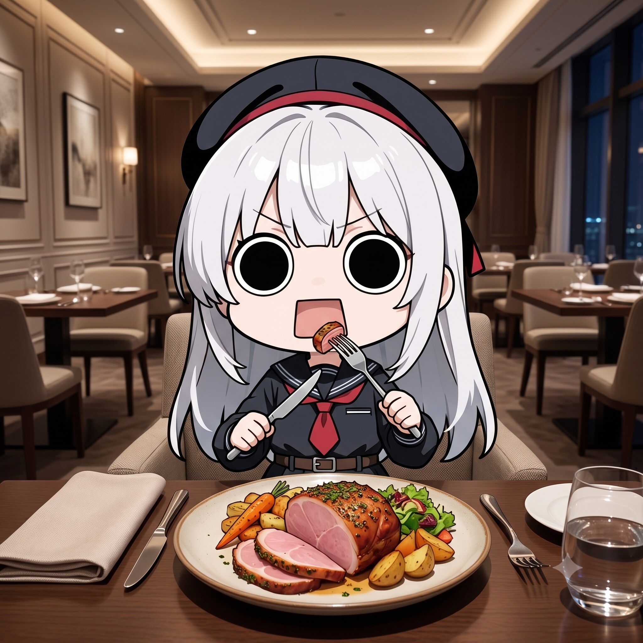 ハム料理を頂くえらいこっちゃ嬢