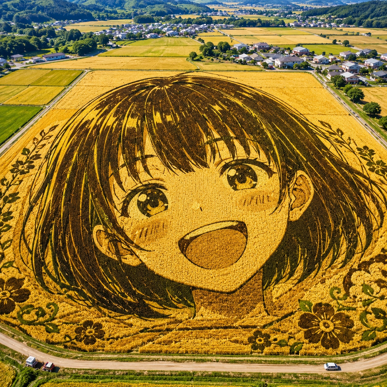 麦畑アートの女の子