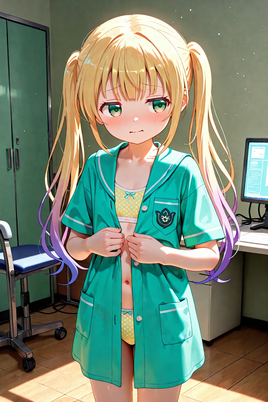 診察しますので前開けてください