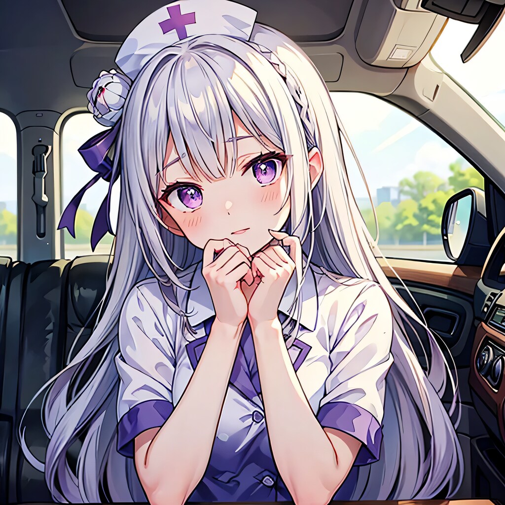 白髪ロングで車内の少女３