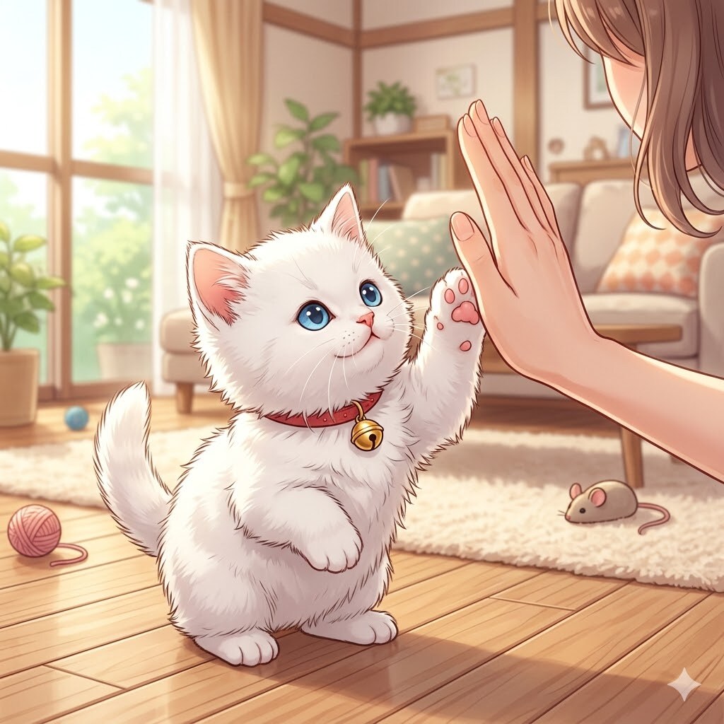 ねこたんとハイタッチ！ | の人気AIイラスト・グラビア