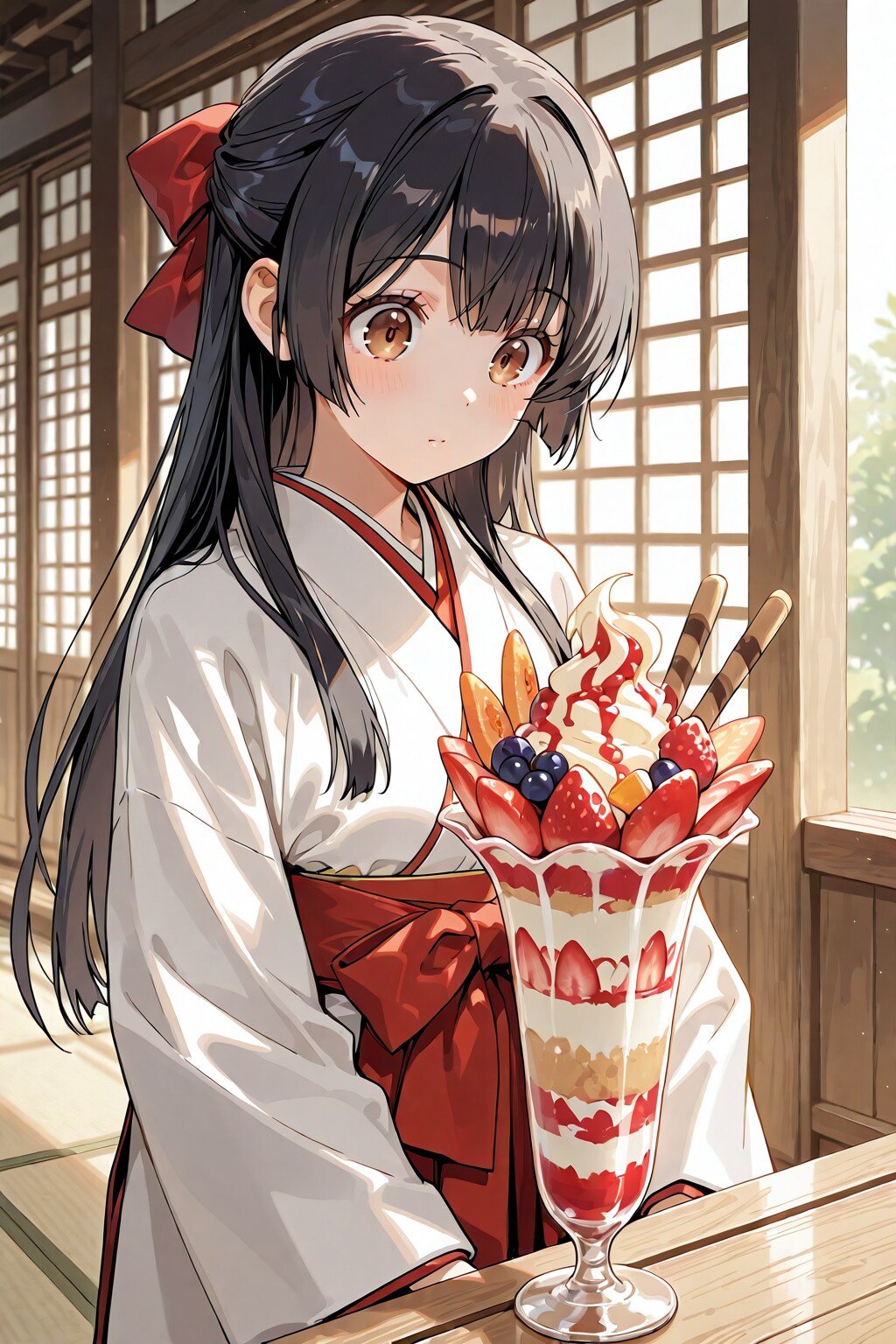 朝からパフェを食べようとするさくらちゃん