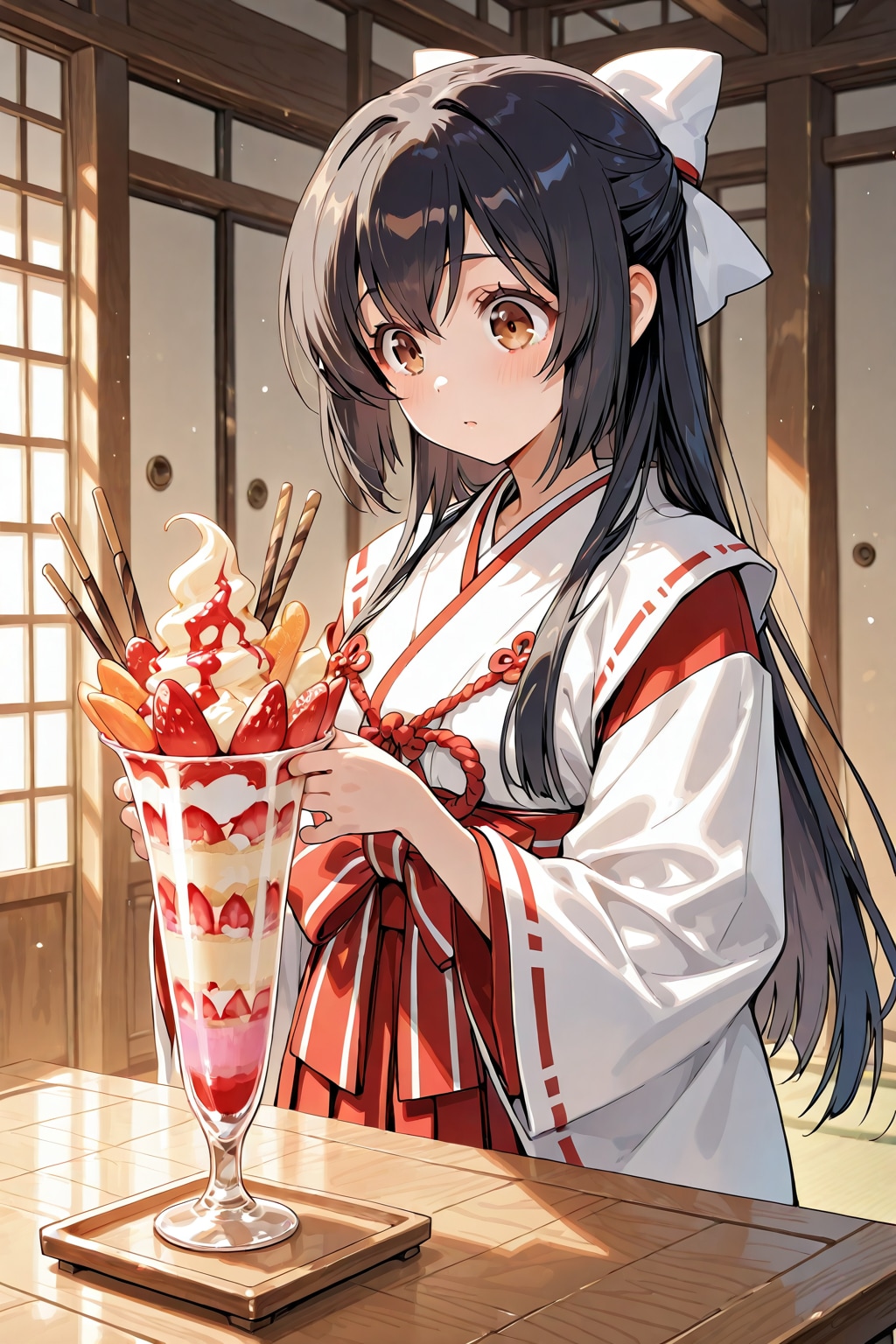 朝からパフェを食べようとするさくらちゃん