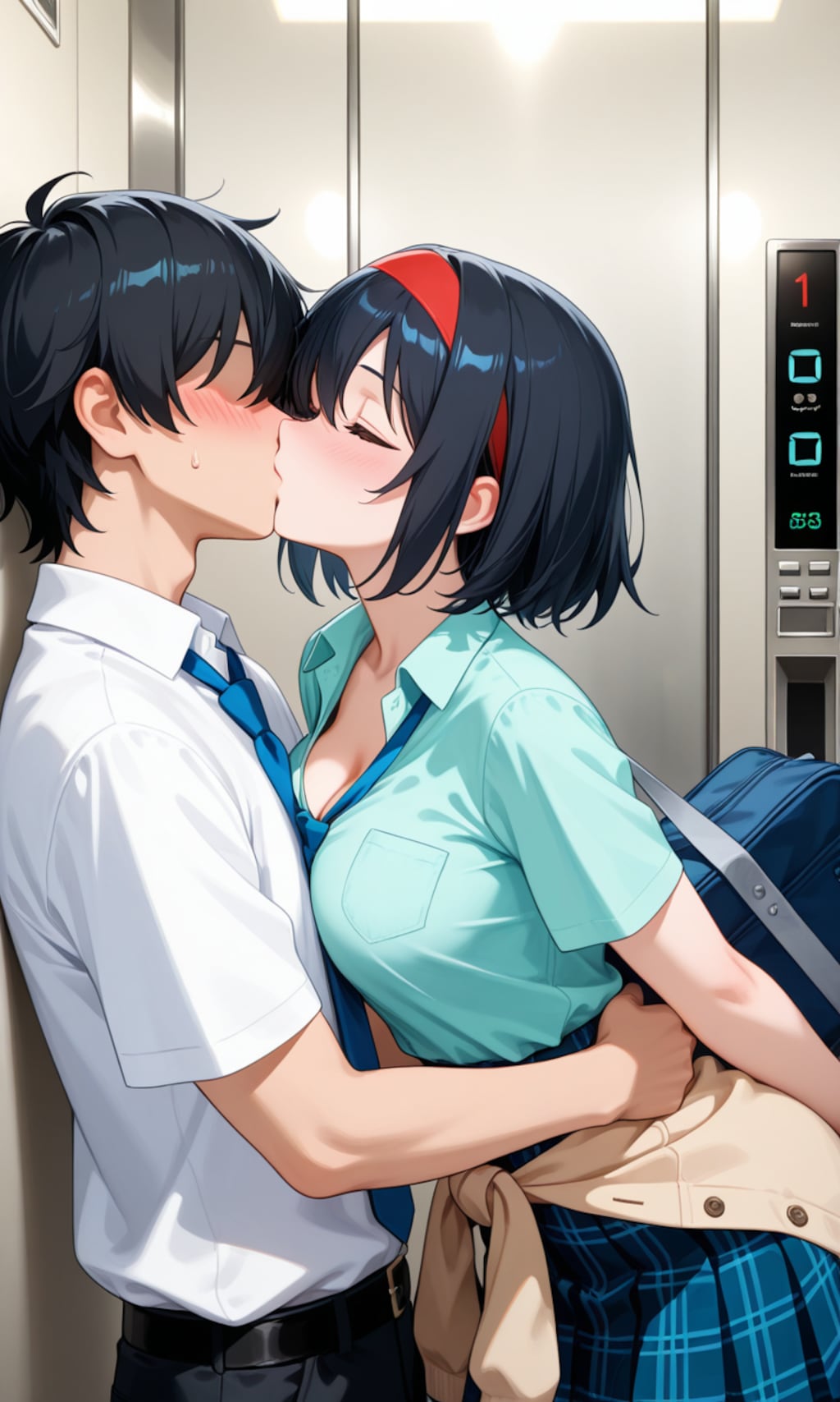 我慢できずにエレベーターの中で幼馴染とじゃれ合う