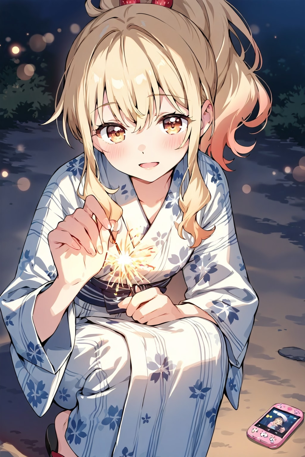 花火する弓倉さん