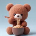 箸を使ってそばを食べるテディベア 2枚目