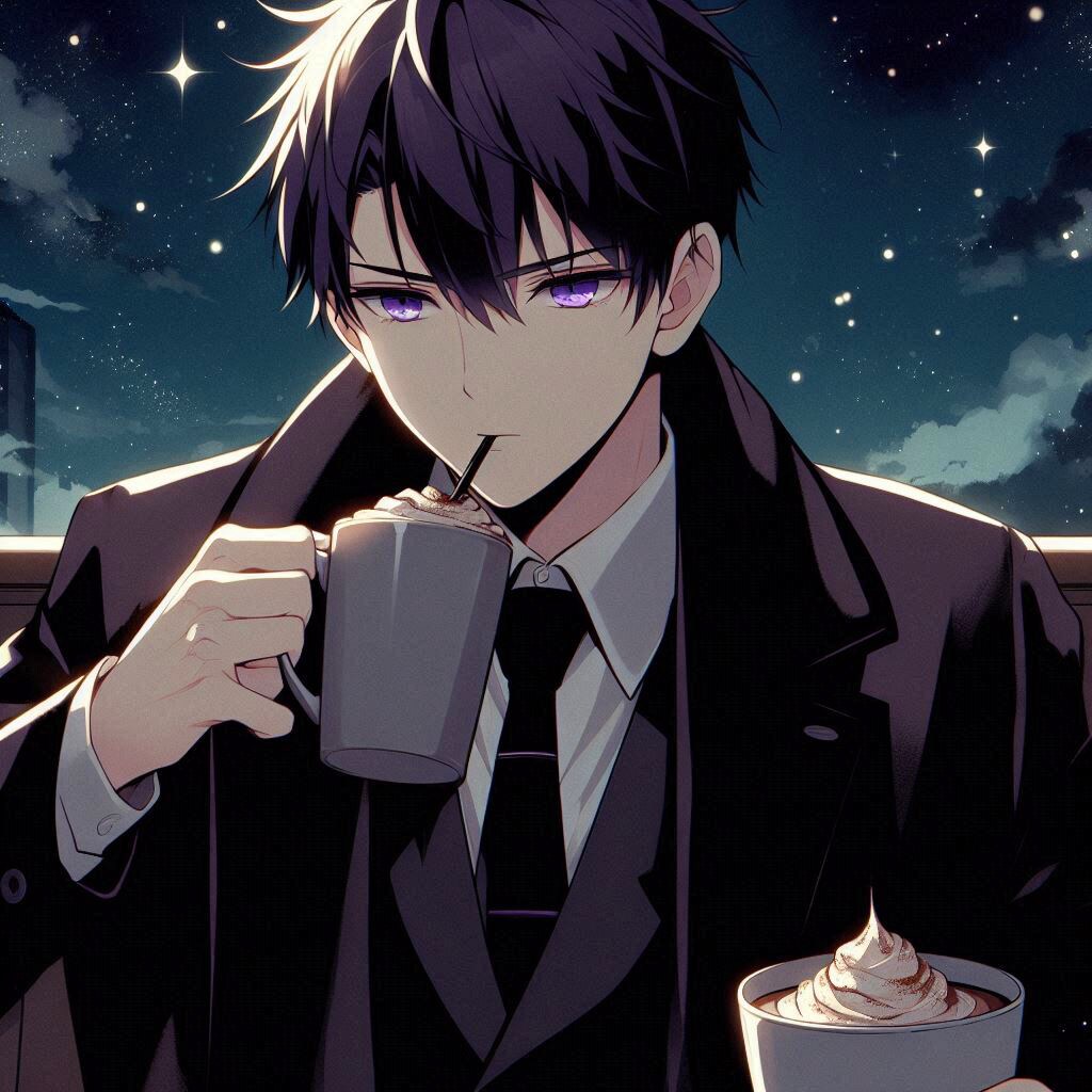 ココアを飲んでいる、黒髪短髪男性＊その1-2(10枚)