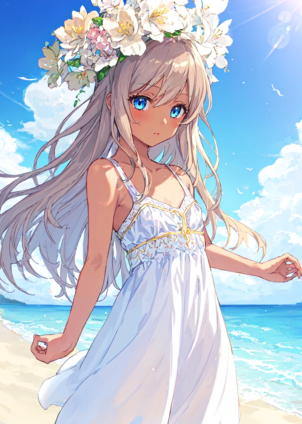 夏色少女（銀髪褐色） | の人気AIイラスト・グラビア