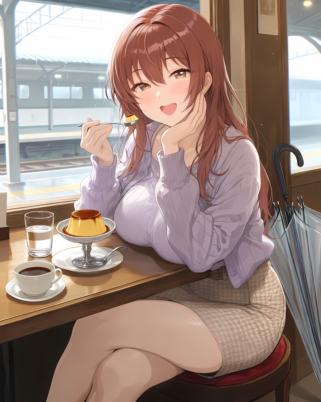 雨の朝、カフェでモーニングプリン🍮
