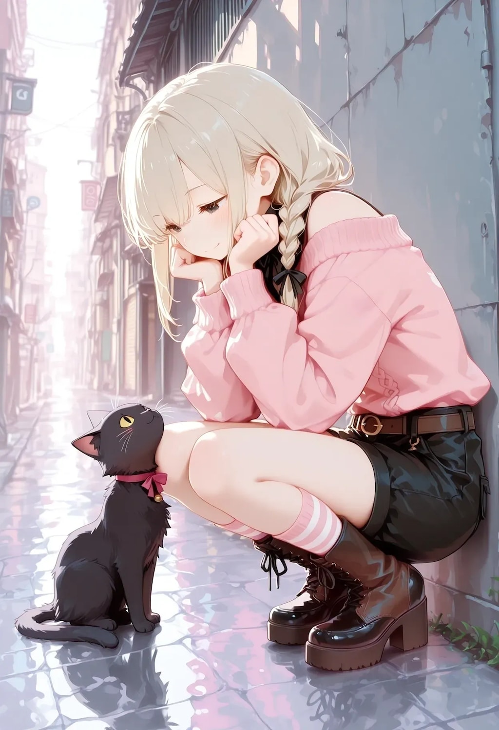 路地裏で人懐っこい黒猫ちゃんと出会った