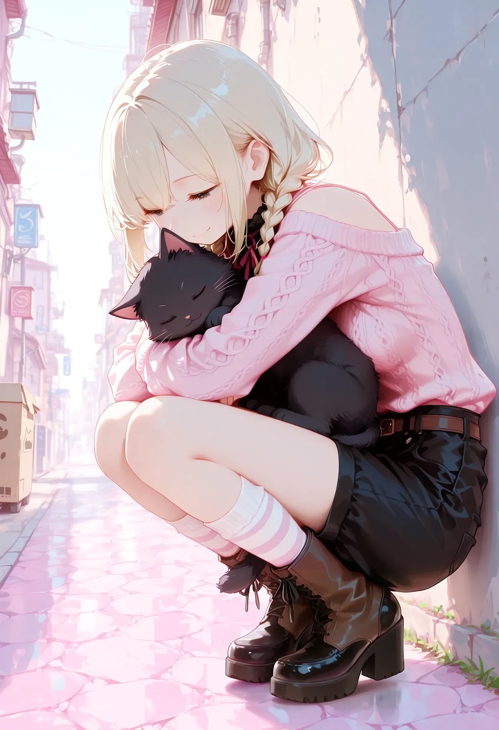 路地裏で人懐っこい黒猫ちゃんと出会った