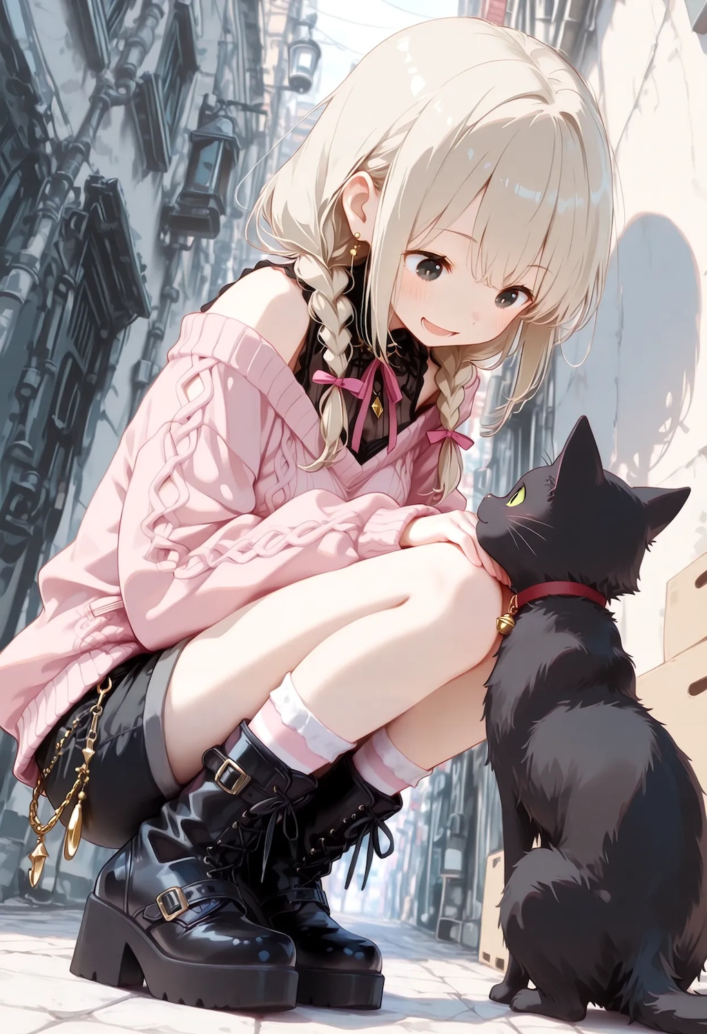 路地裏で人懐っこい黒猫ちゃんと出会った