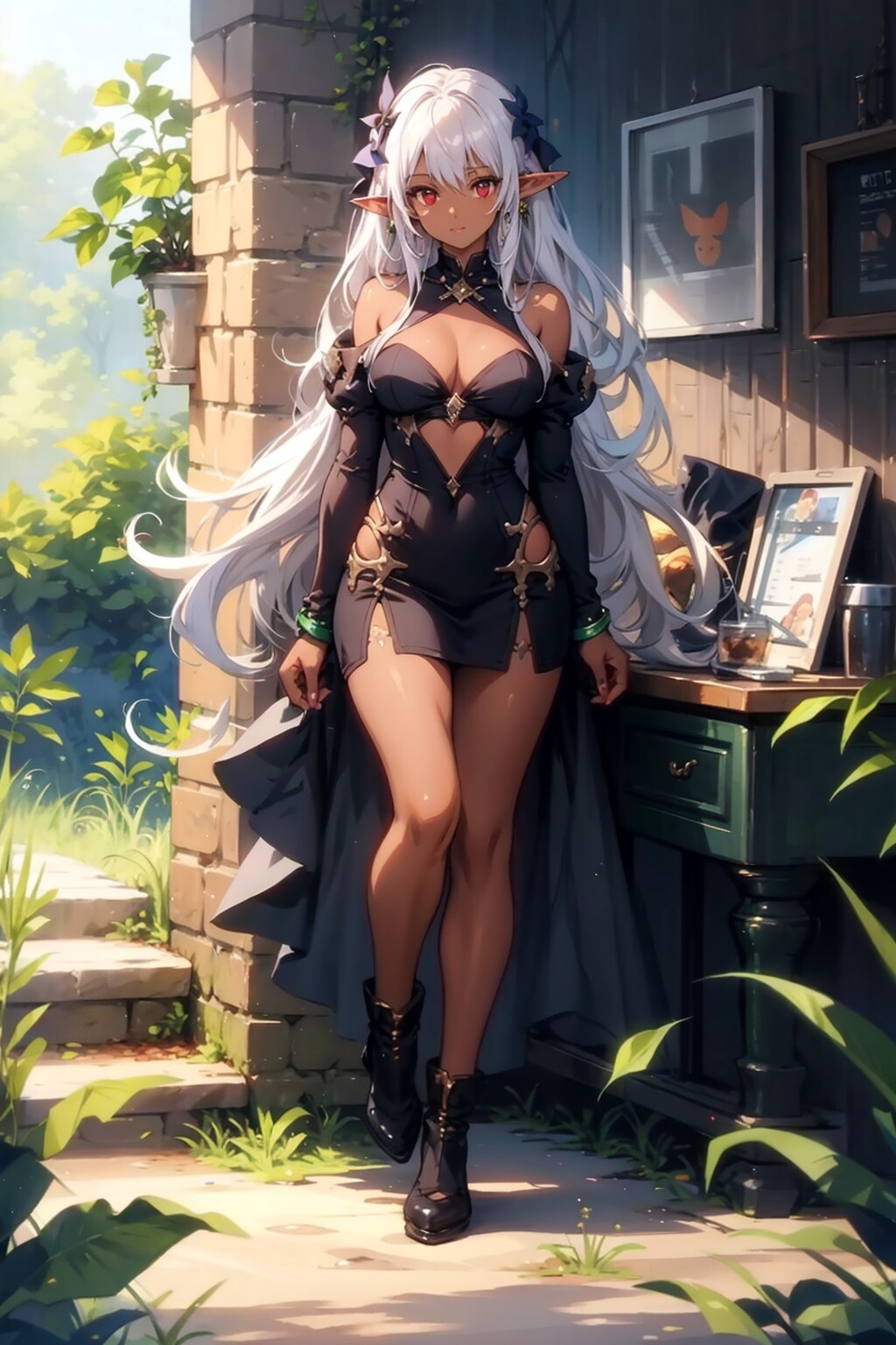 ロングヘアの美少女ダークエルフ