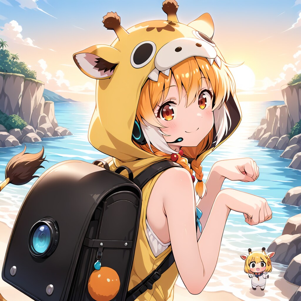 空と雲と海とキリン着ぐるみちび子ちゃん