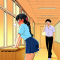 廊下の机（教卓）で角オナに耽ってしまう委員長 5枚目