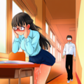 廊下の机（教卓）で角オナに耽ってしまう委員長 3枚目