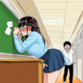 廊下の机（教卓）で角オナに耽ってしまう委員長 8枚目