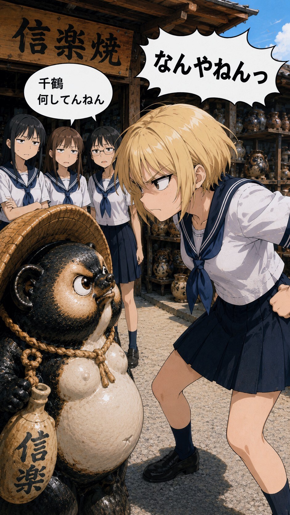 たぬきにメンチ切ってる千鶴お姉やん✨