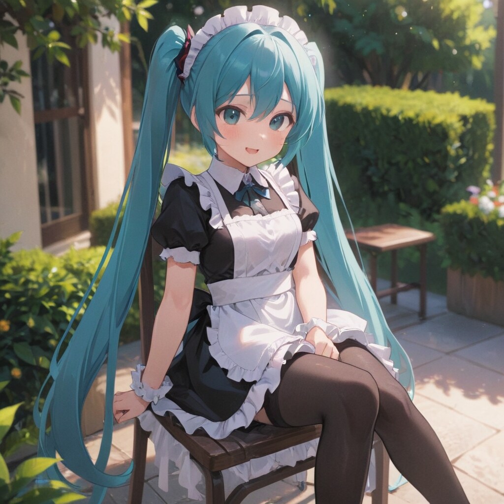 椅子に座ってるメイド服ミクさん