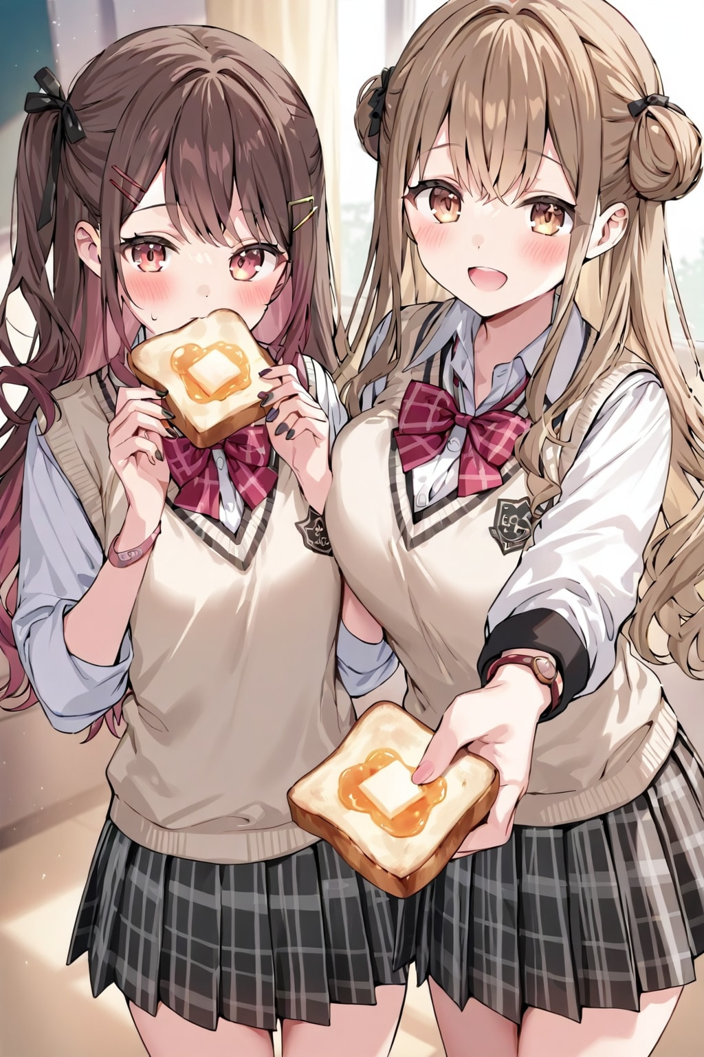 夕暮れ時にトーストと牛乳