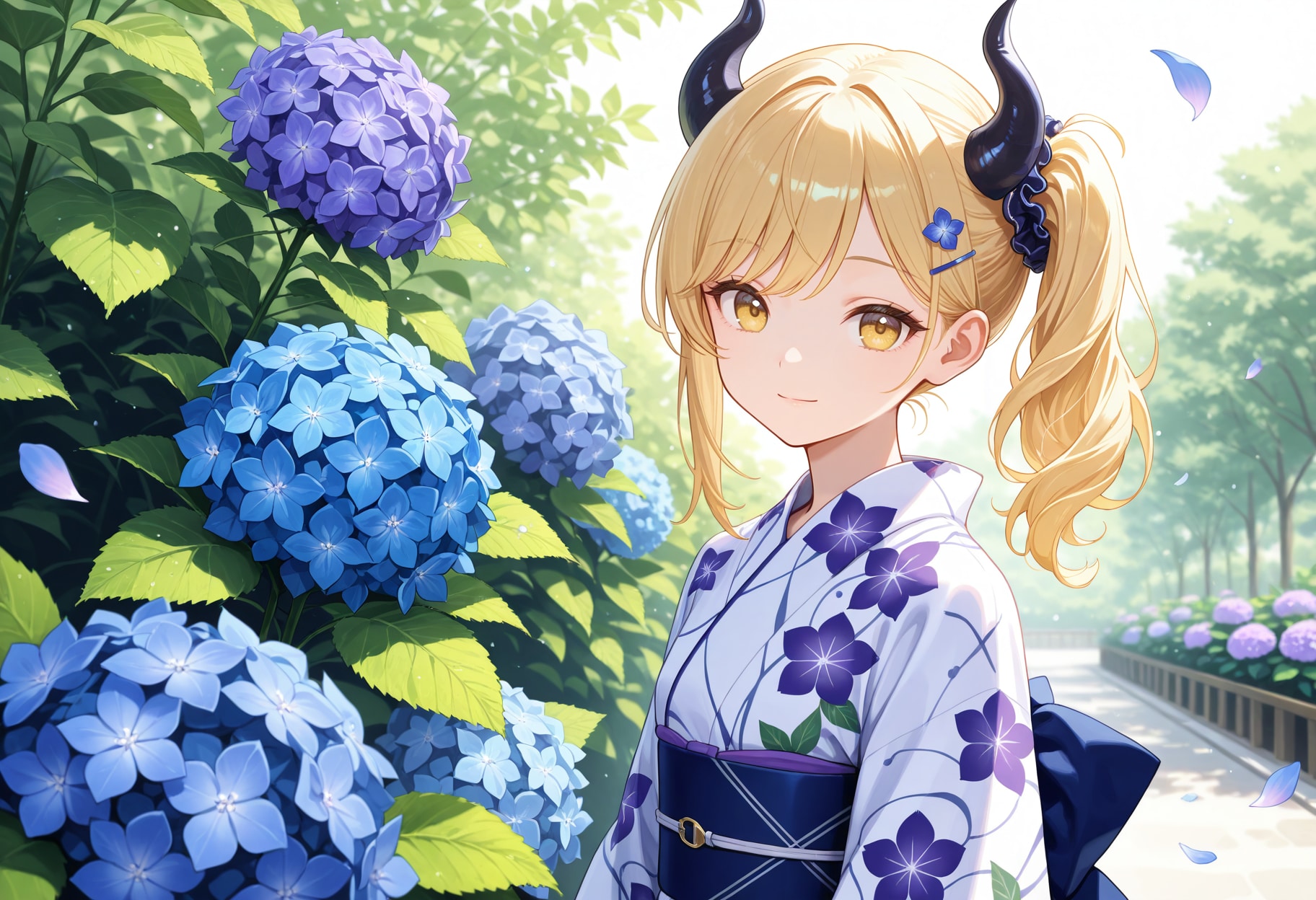 紫陽花と浴衣と女鬼高生さん