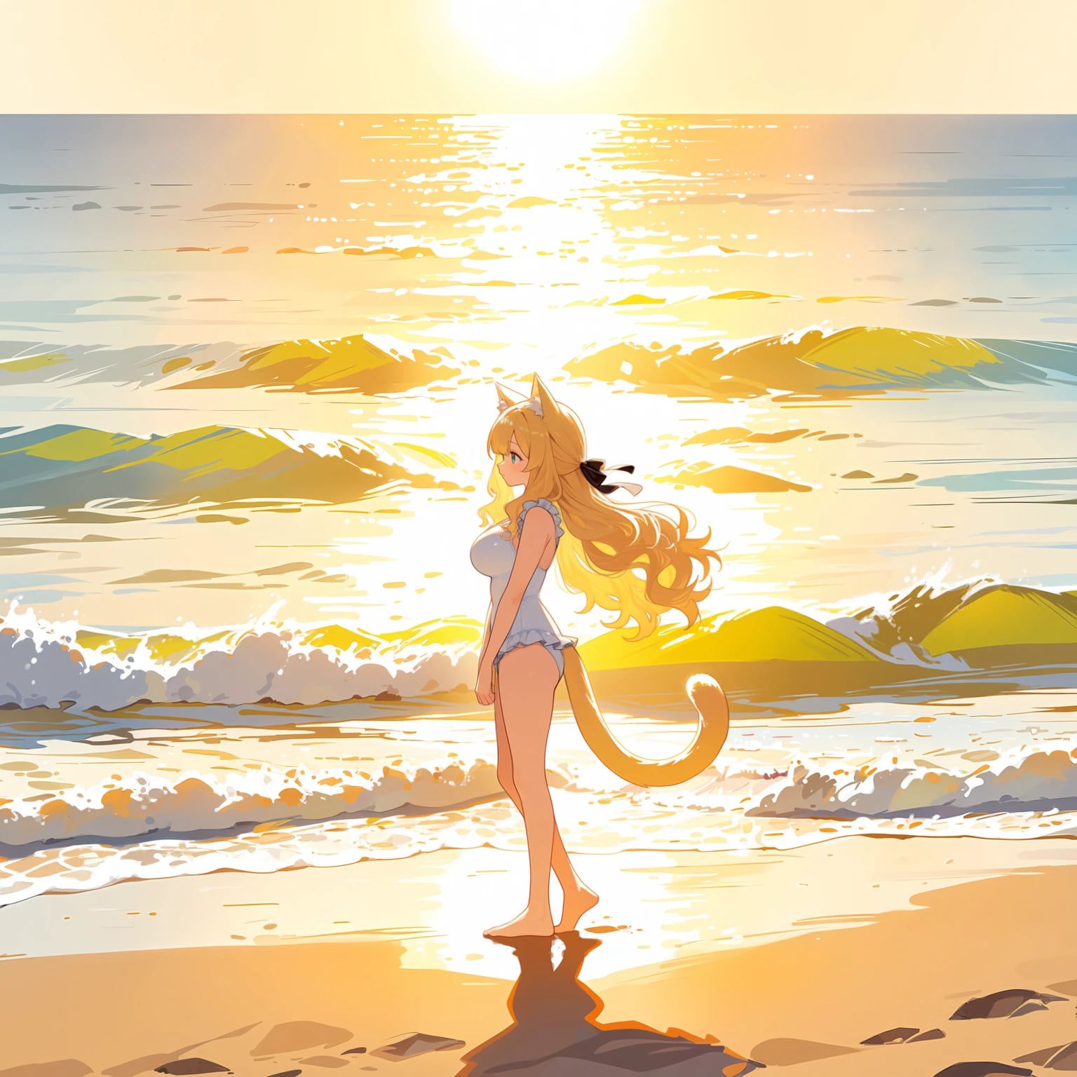 猫耳の女の子と海