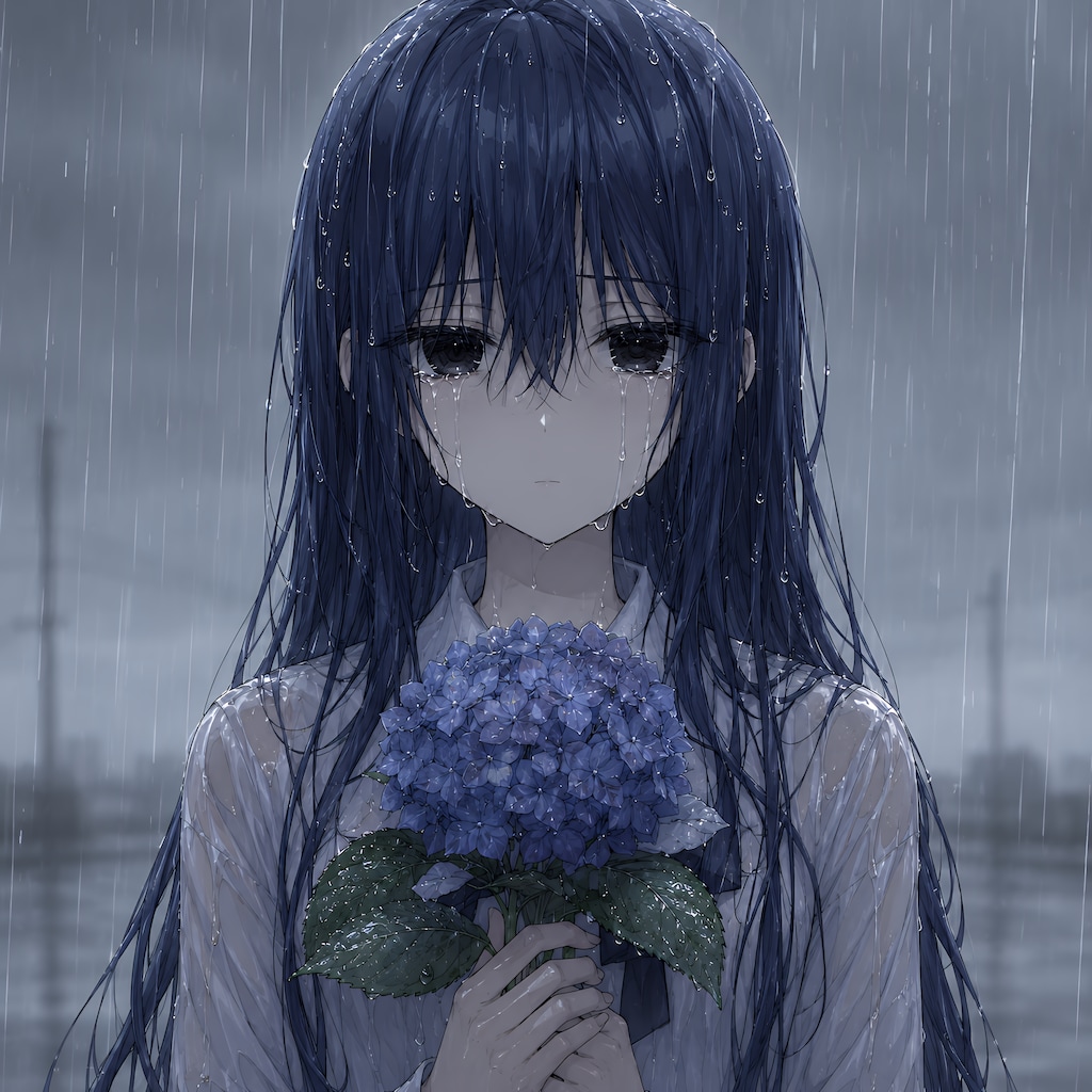 六月の雨と紫陽の花