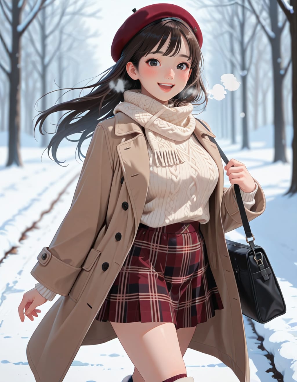 雪の積もった並木道を歩く女子大生（2026ver.）