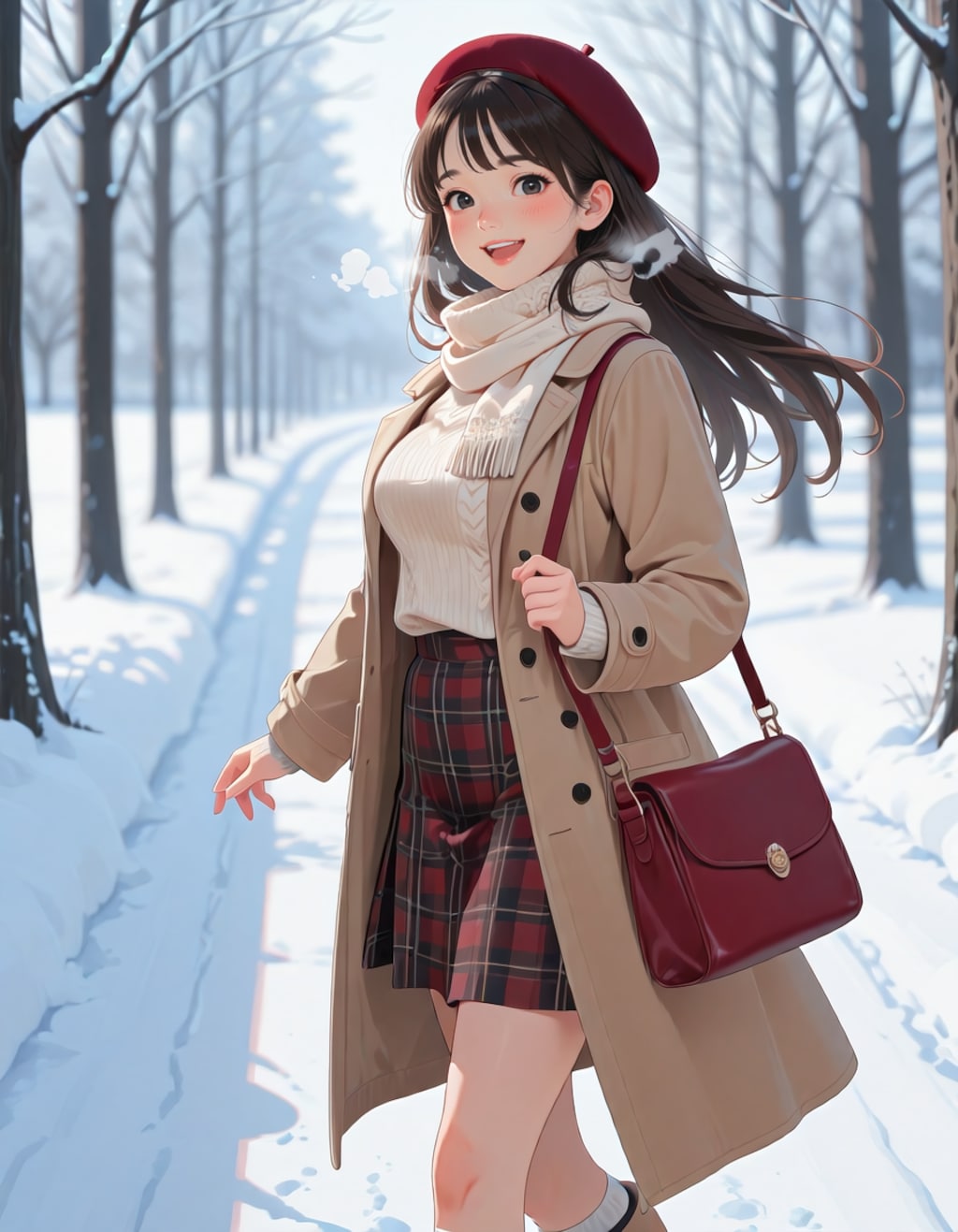 雪の積もった並木道を歩く女子大生（2026ver.）