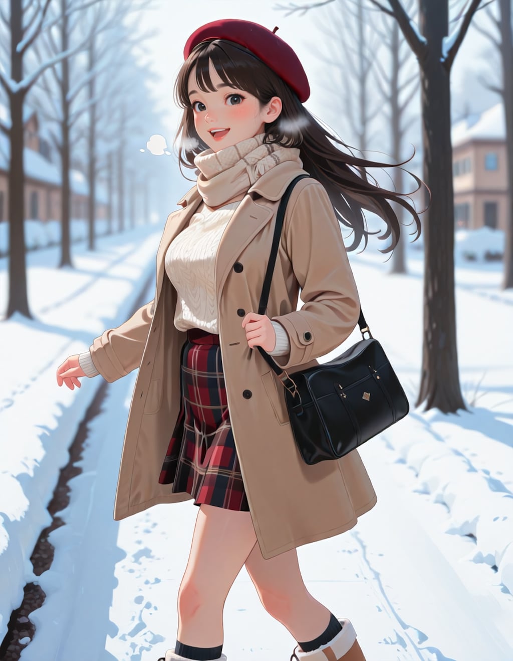 雪の積もった並木道を歩く女子大生（2026ver.）