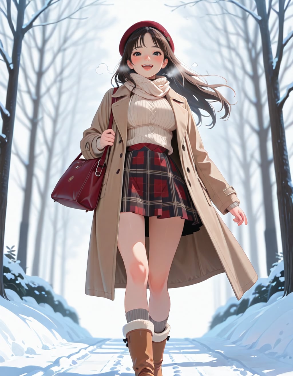 雪の積もった並木道を歩く女子大生（2026ver.）