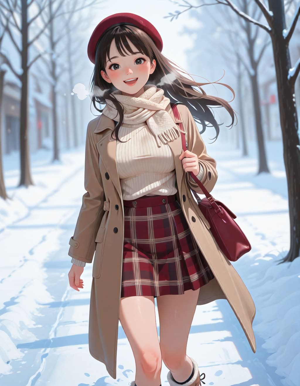 雪の積もった並木道を歩く女子大生（2026ver.）