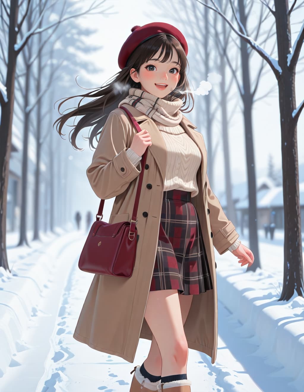 雪の積もった並木道を歩く女子大生（2026ver.）