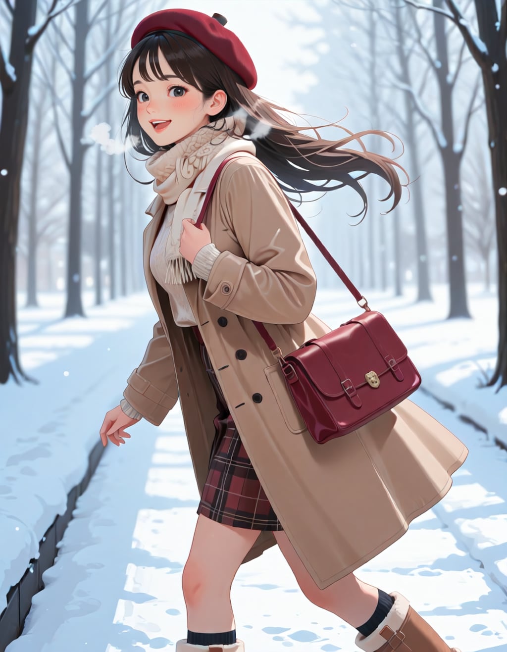 雪の積もった並木道を歩く女子大生（2026ver.）