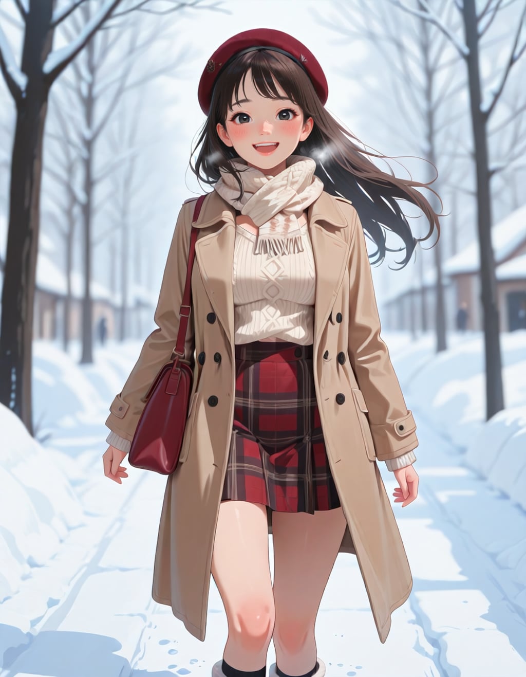 雪の積もった並木道を歩く女子大生（2026ver.）