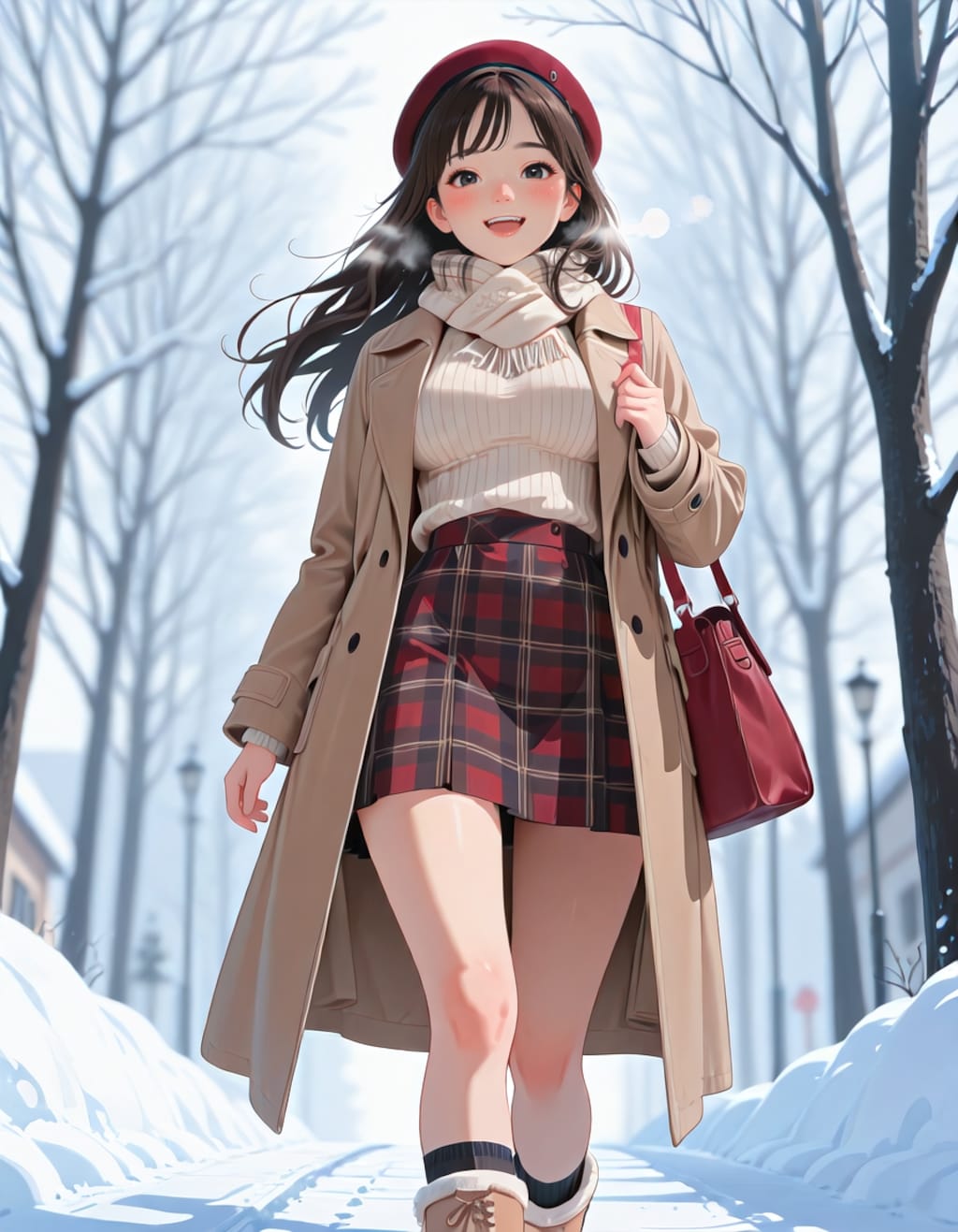 雪の積もった並木道を歩く女子大生（2026ver.）