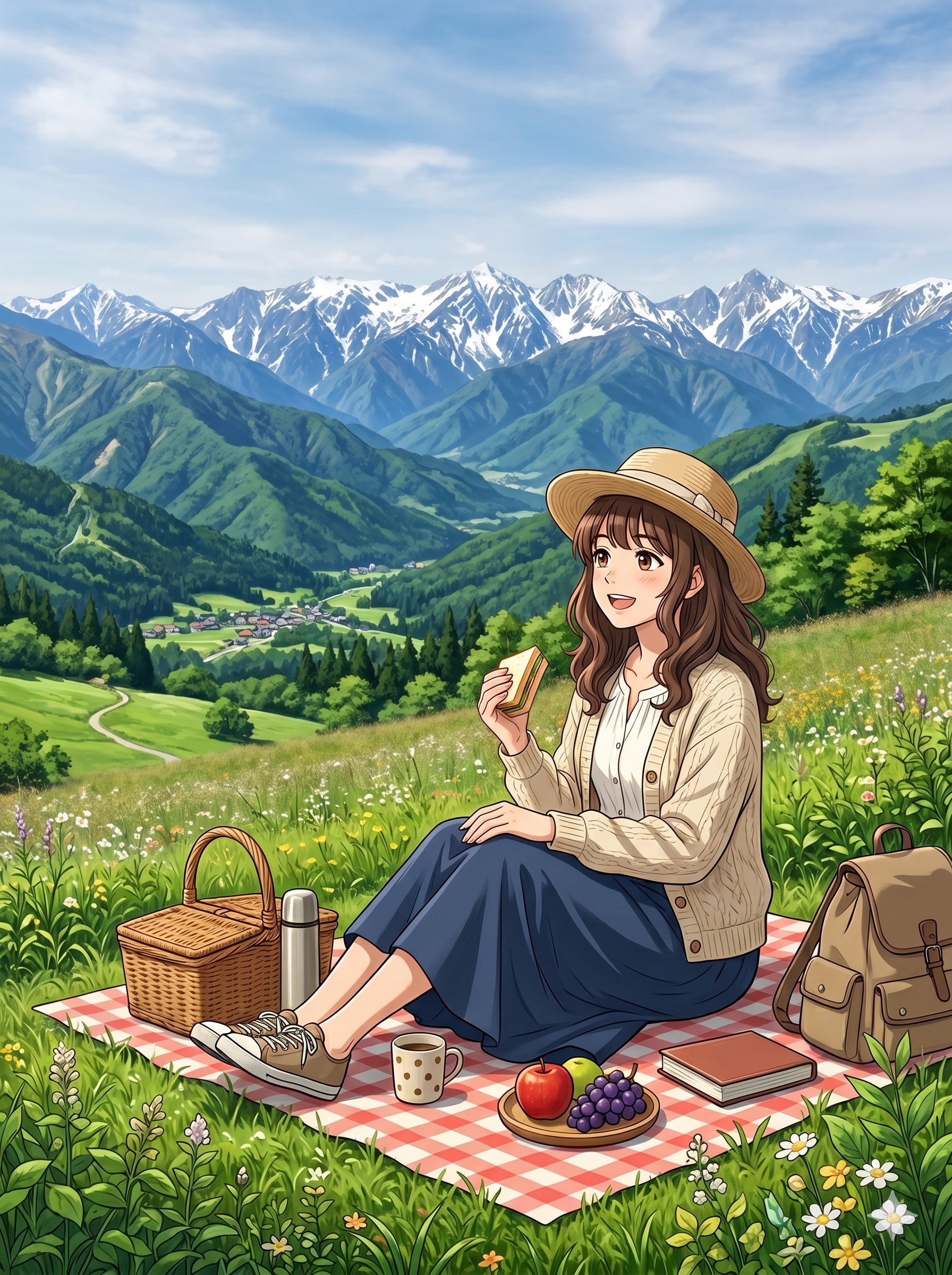 ピクニックの女性