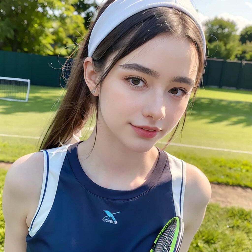 黒髪ロングでテニスウェアの美女８９