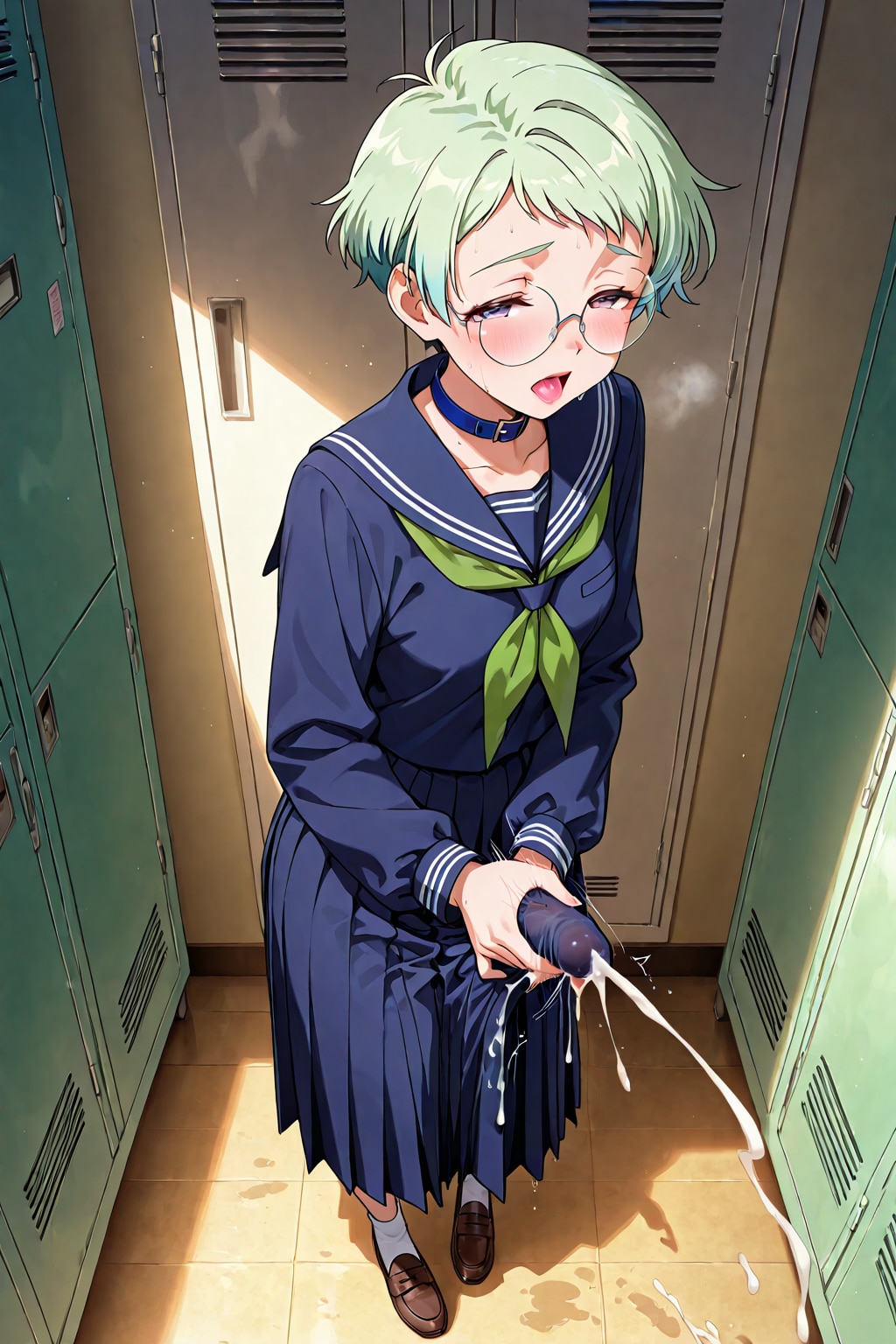 Midori ejaculating hard in the locker room